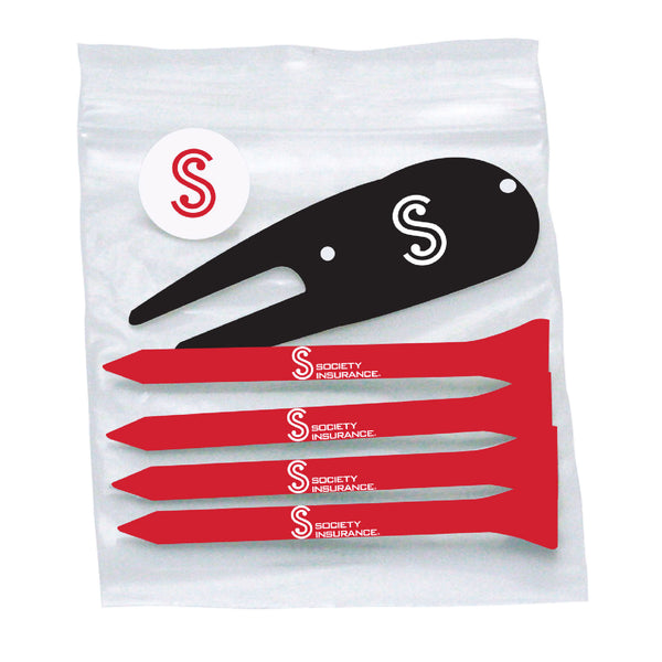 Golf Tee Combo Pack (Tees, Ball Marker and Divot Tool)